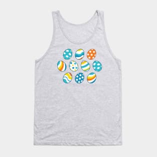 Egg Pattern | Blue Yellow Orange | Stripes Clouds Flowers Dots | Green Tank Top